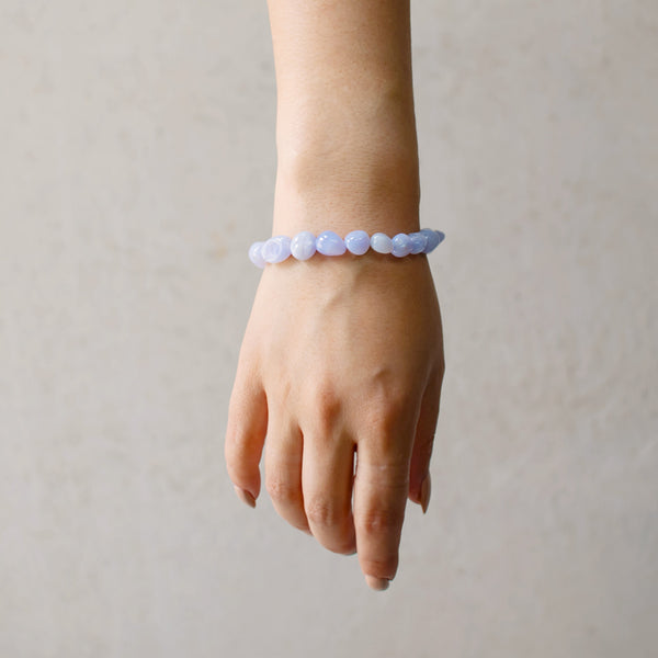 Blue Lace Agate Sphere Waxed Bracelet • Handmade... - Depop